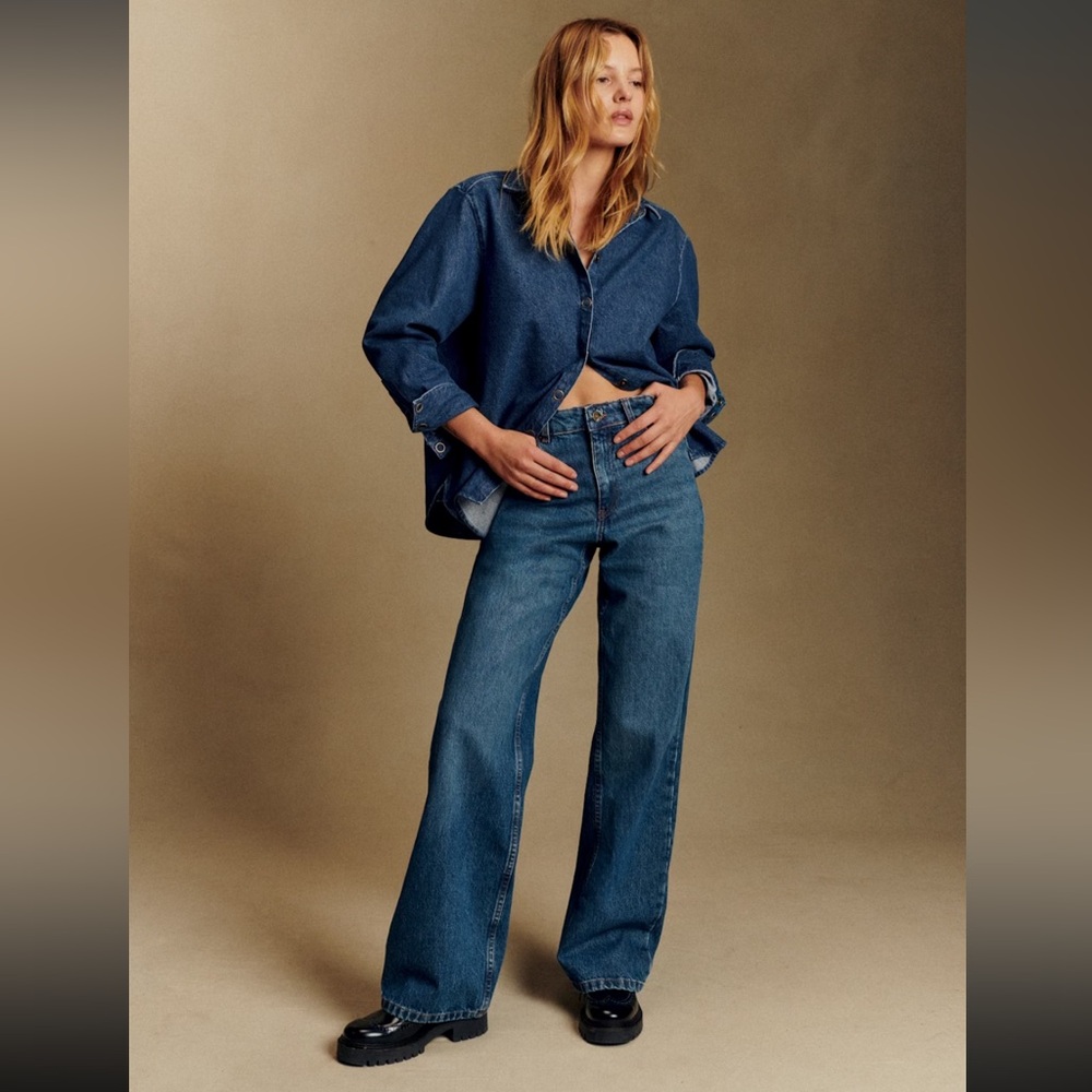 [Tailored] Sezane The Wide Leg Trousers Deep Blue - Size 10